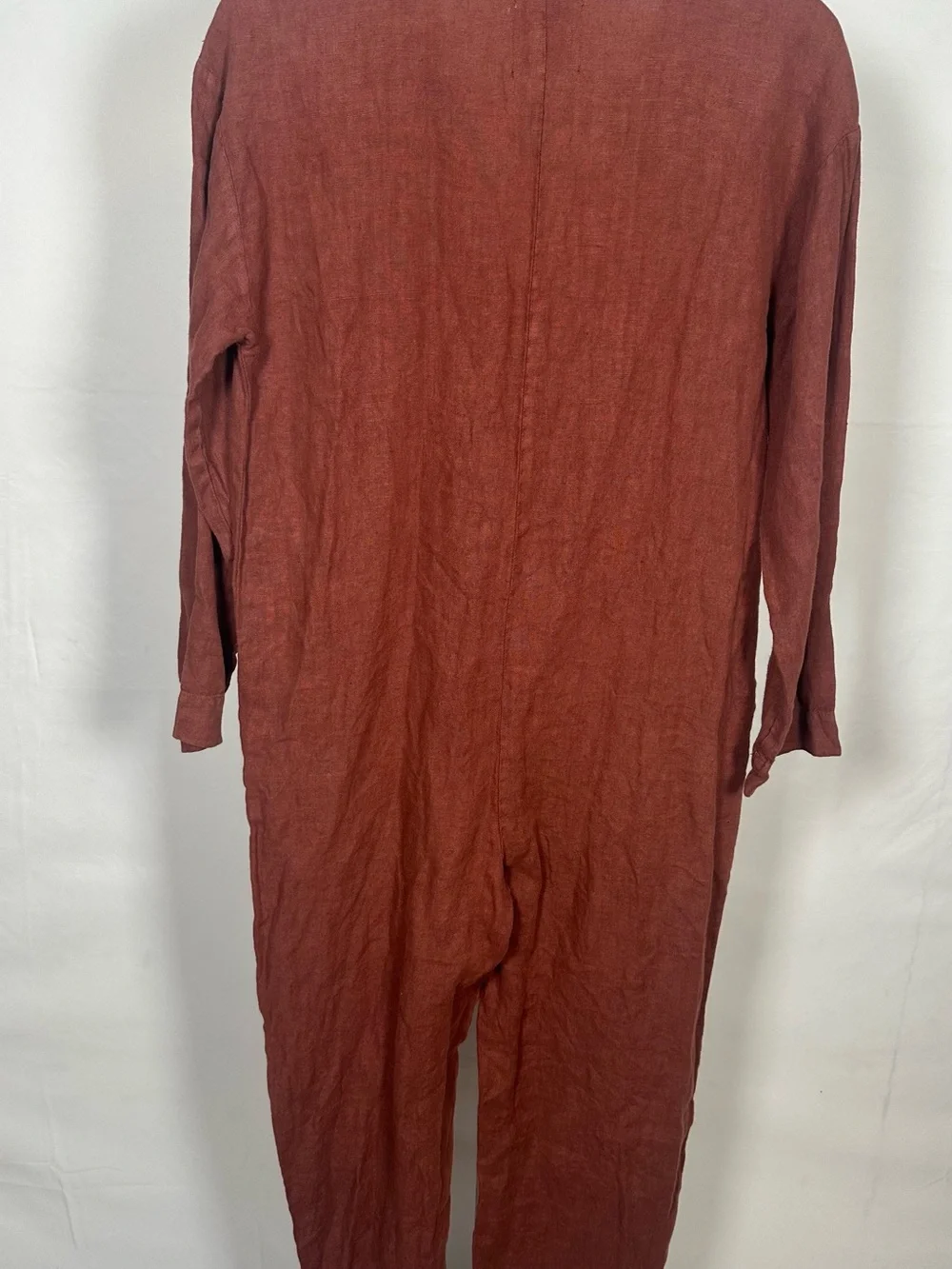 Zara Rust-Red Linen Jumpsuit with Front Pockets